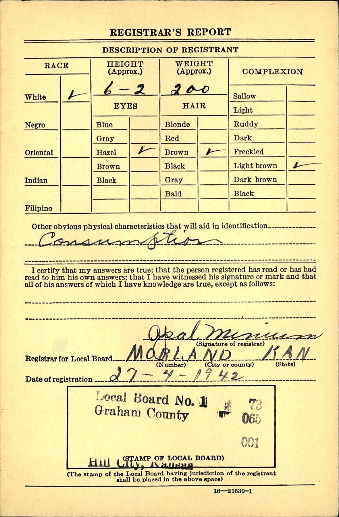 Draft registration card for Peter J. Knoll, continued