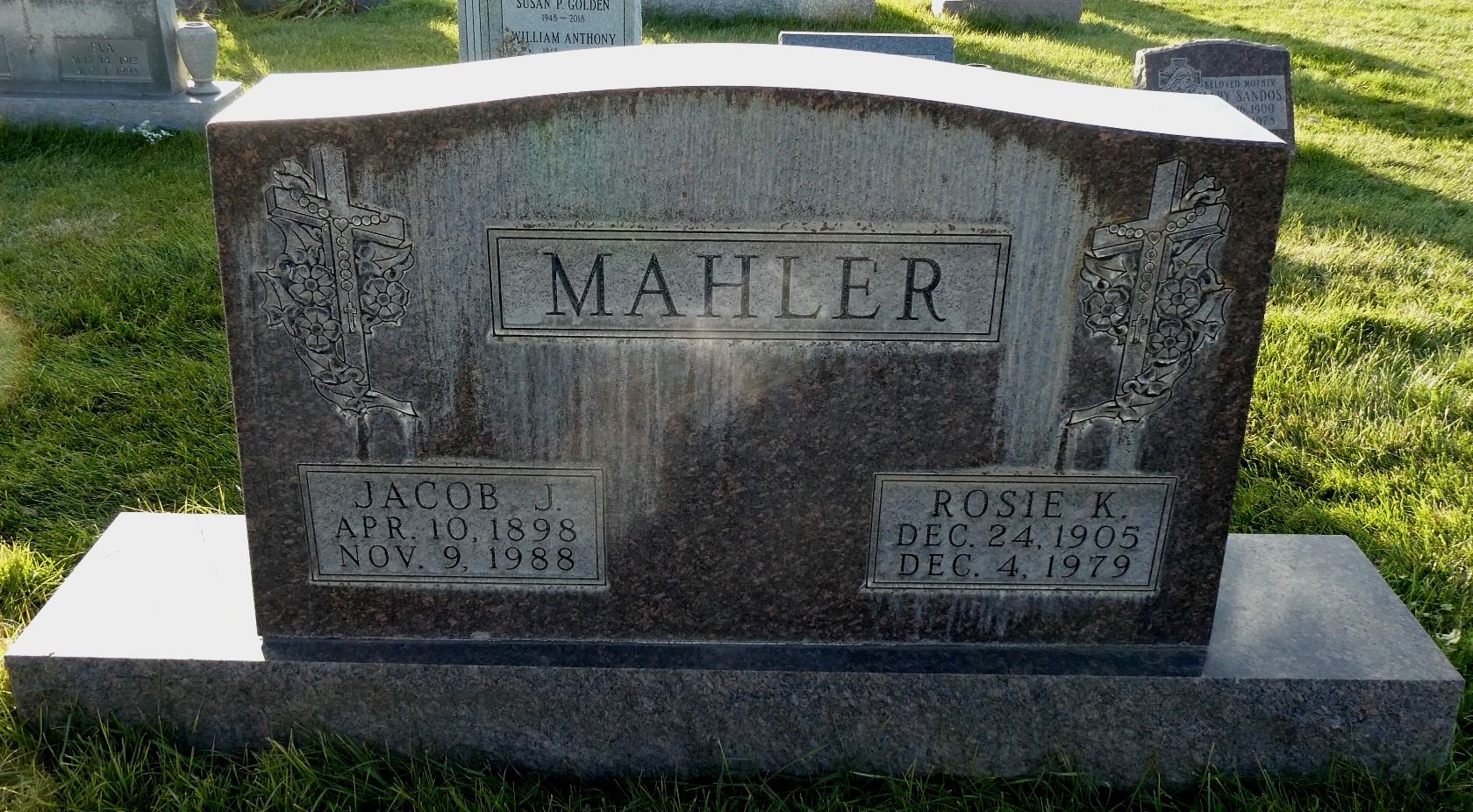 Gravestone of Jacob J. and Rosie K. Mahler