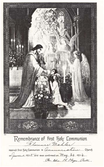 First communion certificate of Florence Boyd