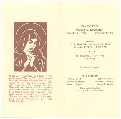 Funeral program of Rosie C. Mahler