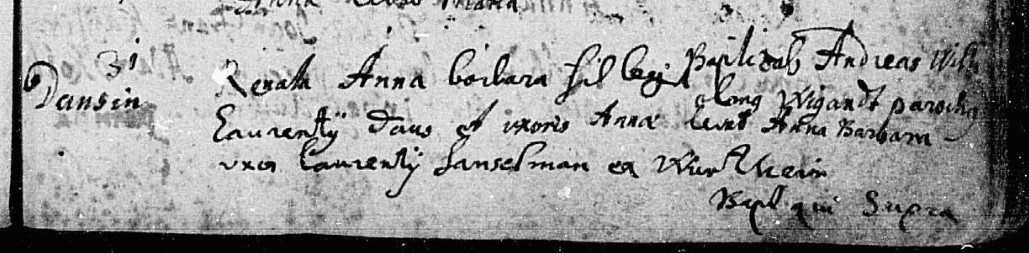 Baptismal record for Anna Barbara Daus