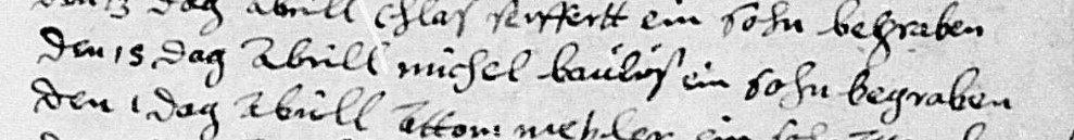 Burial record for a son of Michel Baulus