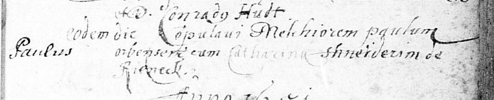 Marriage record for Melchior Paulus and Catharina Shneider