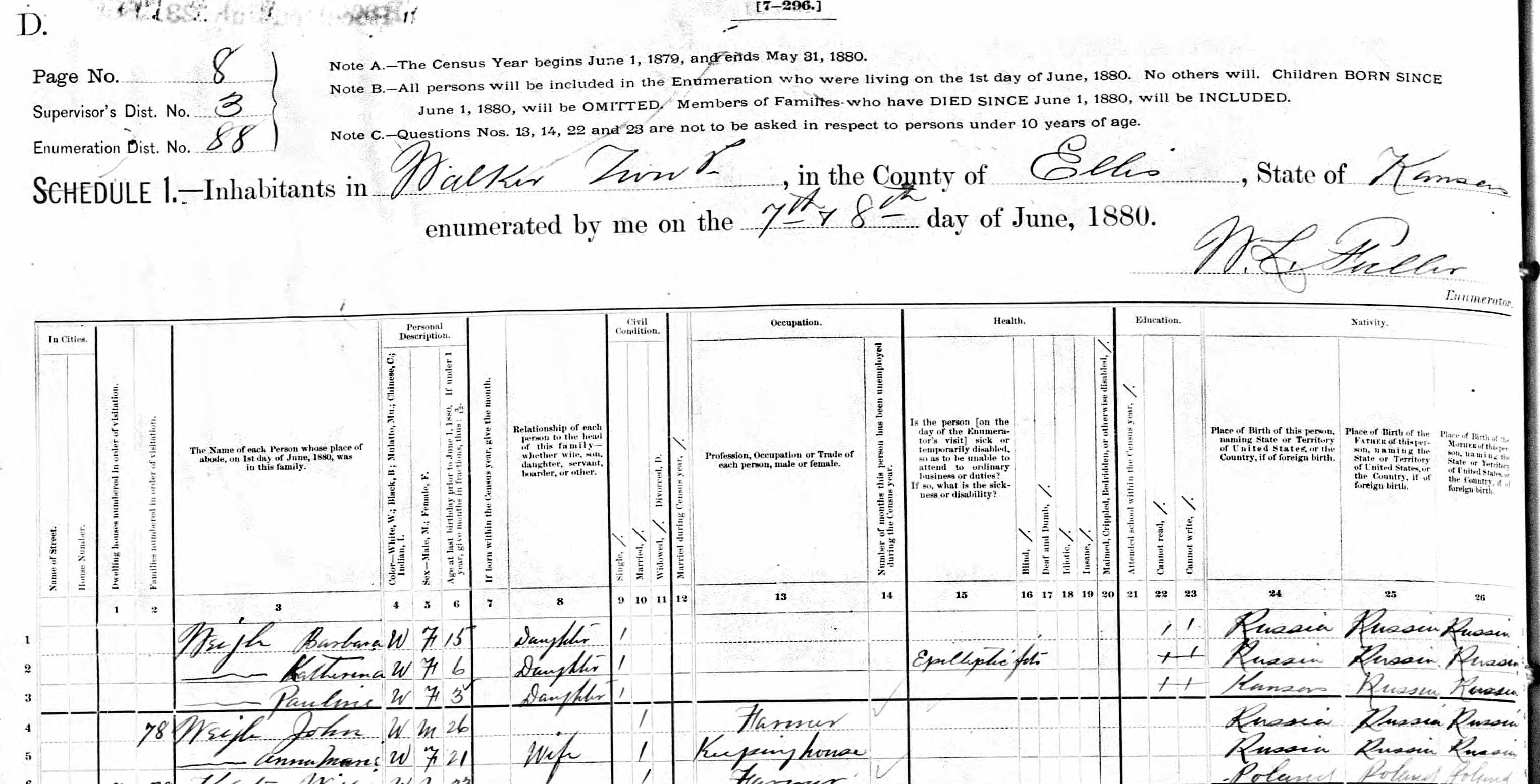 Michael Weigle family in 1880, continued