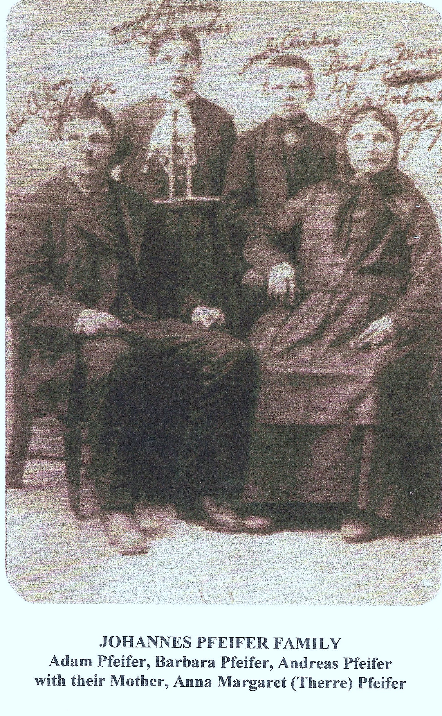 Photo of Johannes Adam and Anna Margaretha (There) Pfeifer and two of their children, labeled