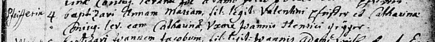 Baptismal record for Anna Maria Pfeifferin