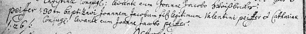 Baptismal record for Johannes Jacob Peiffer