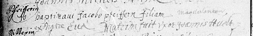 Baptismal record for Magdalena Pfeiffer