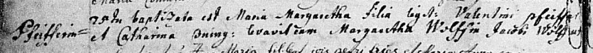 Baptismal record for Maria Margaretha Pfeifferin