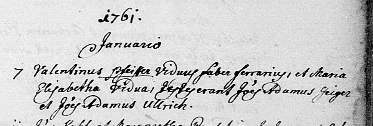 Marriage record for Valentin Pfeiffer and Maria Elisabetha