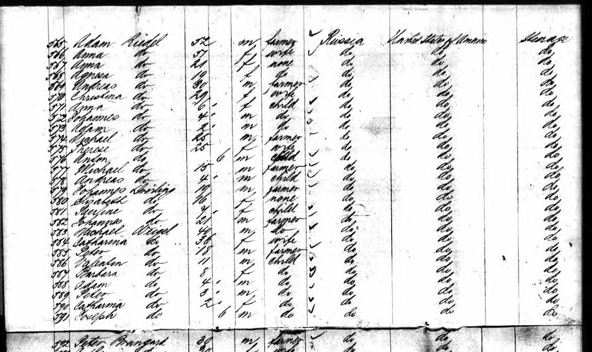 Passengers' list, including the Michael Weigel family